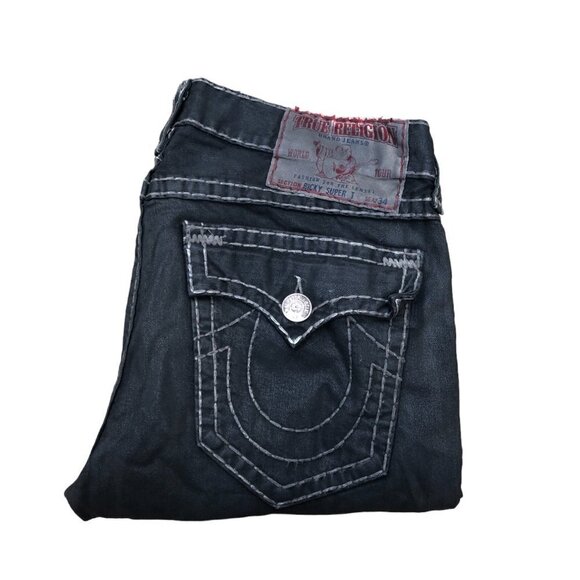 Vintage True Religion Jeans Size 36 RICKY SUPER T Wax Coated Denim - Picture 3 of 8